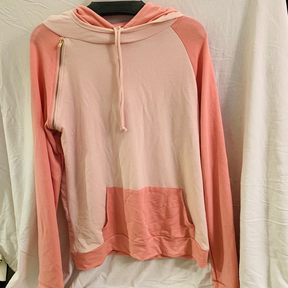Pink and Coral Double Hooded Pullover Large NWOT